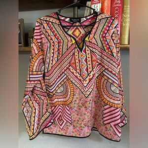Feathers by Tolani Top, size L - Boho Geometric/Floral Print
